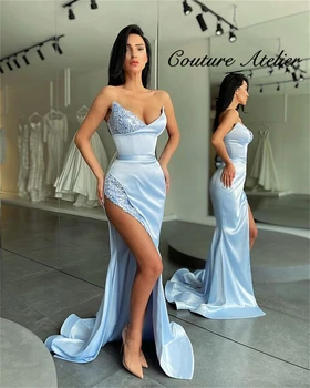 Sky blue (nebeská Modrá Večerné Šaty Pre Ženy Strany Štrbinou Prom Šaty Elegantná Večera Plášte vestidos elegantes para mujer
