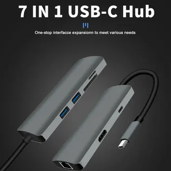 Najpredávanejšie 7 V 1 USB C Hub Typ-C, HDMI, Gigabit Ethernet USB3.0 SD/TF Dokovacej Stanice PD Rýchle Nabíjanie Adaptér Pre Macbook