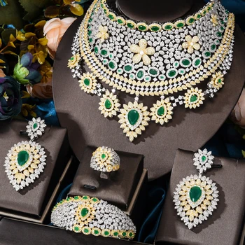 GODKI 110 mm Široký Veľké Luxusné Kvetinové Boom Ženy Zapojenie Cubic Zirconia Náhrdelníky Náušnice Dubaj Šperky Set Šperkov Závislosť