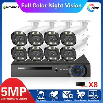 AHD 8CH DVR Detekcia Tváre Plné Farby Nočné Videnie 5MP HD CCTV kamerový Bezpečnostný kamerový Systém Súprava S Mailové Upozornenie