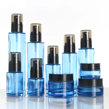 Modré sklenené lotion kozmetické fľaša 40ml, vysoká kvalita čierneho plastu hmlu čerpadlo na sklo parfum balenie