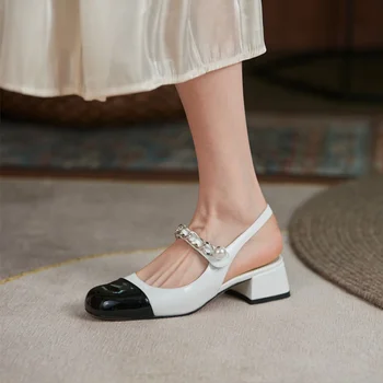Ženské jednej topánky 2021 NOVÉ Mary Jane Pearl pásy Dekorácie, Farby zodpovedajúce Silné päty Námestie hlavu vysoké podpätky Sandále