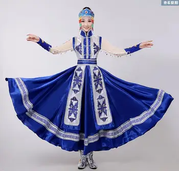 Mongolskej šaty Fáze Výkonu Čínske Ľudové Tanečné Kostýmy Ženy Modrá