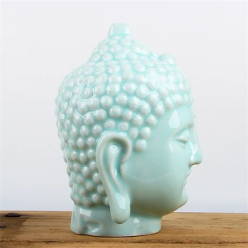 Creamic Sochu Budhu 9 Palcový Celadon Buddha Hlavy Sôch, Porcelánu Remesiel Dekoratívny Ornament Domáce Dekorácie Izba Dekor Darček