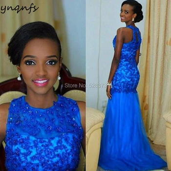 YNQNFS P6 Kráľovská Modrá Trúby Afrike Bridesmaid, Šaty Prom vestido longo festa elegantes Loptu Strana Formálne Šaty