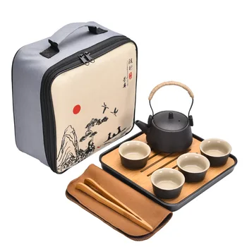 Vonkajšie-Japonský čierny keramiky cestovné čaj set set prenosné jeden hrniec štyri šálky Kung Fu Kanvica Šálku Čaju Darček