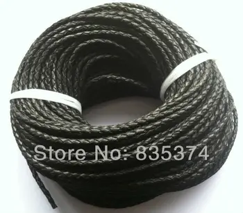 Vysoká kvalita 4 pramene black 4 mm pletená kožené kábel kolo 50meters/veľa