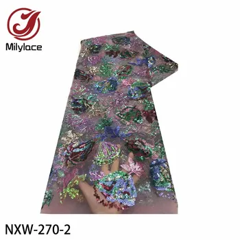 Milylace Módne Multicolors Flitrami francúzskej Čipky, Výšivky Afriky Tylu Čipky Oka Textílie na spoločenské Šaty NXW-270