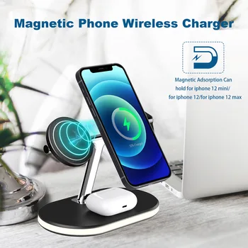 Magnetické 3 v 1 Bezdrôtovú Nabíjačku na iphone 12 pro max mini Airpods iwatch Rýchle Nabíjanie Qi Bezdrôtovú Nabíjačku Stanice, Nočné svetlo