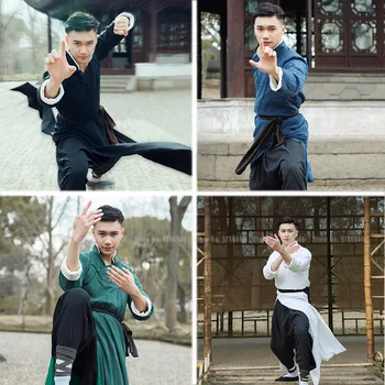 Muži Retro Čínsky Štýl Shaolin Mních Kung-Fu Tai Chi Rúcha Staroveké Orientálne Vintage Bavlnená Posteľná Bielizeň Tang Vyhovovali Hanfu Šaty, Kostýmy