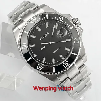 Bliger /Sterilné 43mm Black Dial Sapphire Automatické Mechanické pánske náramkové hodinky W2775