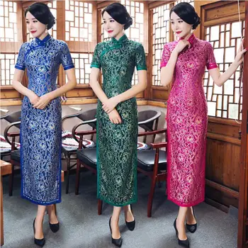 Vintage Shanghai príbeh tang vyhovovali Čínskej Tradičnej Žien Qipao dlhý elegantný Cheongsam Čínske Šaty v štýle Letnej cheongsam