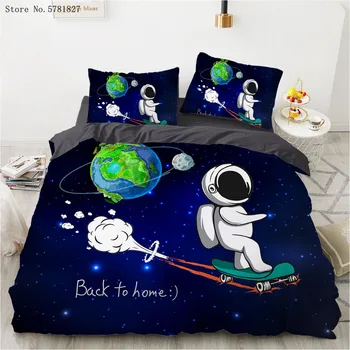 Astronaut/Kozmonaut Posteľná Bielizeň Nastaviť 2/3 Kusy Farebné Planéta Mesiac Perinu Domov Cartoon Posteľ Deka Kryt Obliečka Na Vankúš (Č Listy)