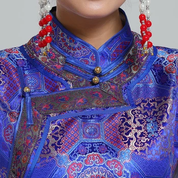 Mongolskej Župan Ženy Farebné festival stage výkon Šaty stoja golier tang vyhovovali štýl šaty Dlhý Elegantný kostým ázia