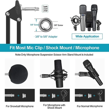 HFES Mikrofón Boom,Nastaviteľné Odpruženie Výložníka Nožnice Mic Držiak S Mikrofónom Klip,Pre Iných Mikrofóny,Hry,Atď.