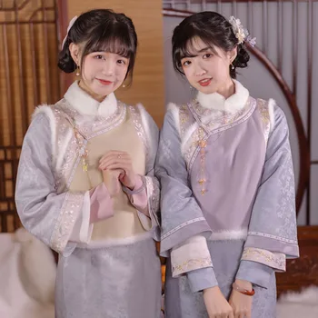 Vyšívané Vesta Cheongsam Dva-kus Ženy, Nový Rok Oblečenie Čínske Šaty Qipao Tradičné Vestido Chino Mujer Eleganti Vintage