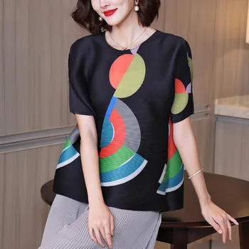 Skladaný Krátke tričko dámske oblečenie 2021 Nové Módne Nika Dizajn Zmysel Voľné Veľké Žien Dna