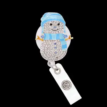 Doprava zadarmo Drahokamu roztomilý snehuliak ID Zdvíhateľnej odznak s clip držiak na Vianoce