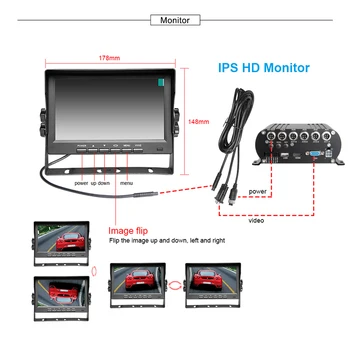 4CH HDD Pevný disk GPS Mobilné dvr +4PCS 2.0 MP Vodotesné Kovové Späť Zadná Parkovacia Kamera+VGA 7Inch Auto Monitor