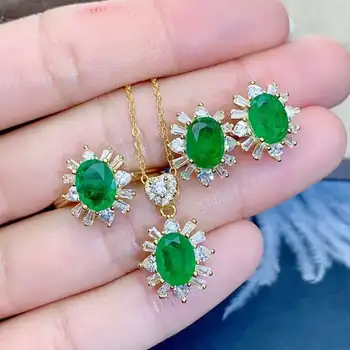 KJJEAXCMY jemné šperky 925 sterling silver vykladané prírodné smaragdové náušnice, prsteň prívesok nádherné dievča vyhovovali podporu test