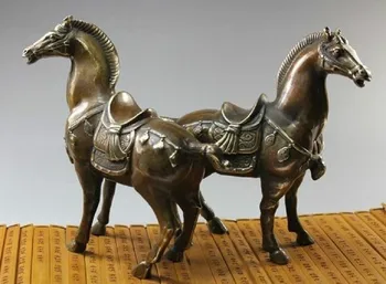 Zriedkavé Qing Dynastie pár jemných Čínsky zber bronzová socha socha koňa doprava Zadarmo