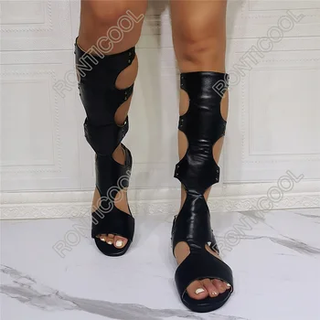 Ronticool Ručné Ženy Gladiator Sandále Byt s Pätou Otvorené Prst Čierne Topánky NÁM Veľkosť 5-15