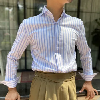 Business Casual Dress Tričko Mužov Camisa Sociálne Masculina Manga Longa Oblečenie Mužov 2021 Jeseň Kórejských Žien Pruhované Tričko Tlač