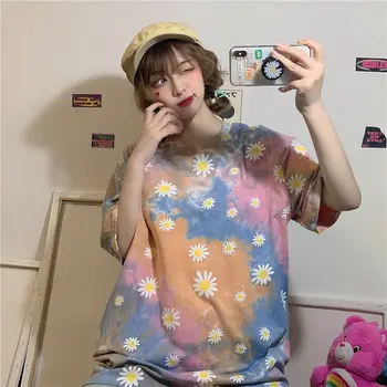 Nové 2021 Ženy Letné Bavlnené Tričko Bežné Rainbow Krátke Vtipné kórejský Voľné Žena Tričko Harajuku Hip Hop Tees PD072