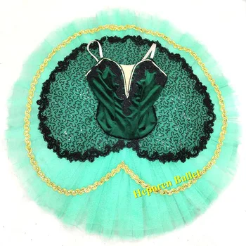Emerald balet zelená tutu kostýmy, tanec tutu načechraný perlinkové tkaniny sukne popruh dievčatá balet výkon šaty