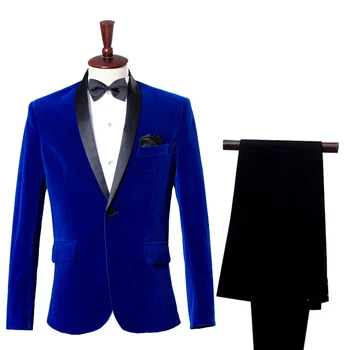 M-XXL Vysoko kvalitné pánske oblek. oblek spevák vykonáva v červenom velveteen modrej farby