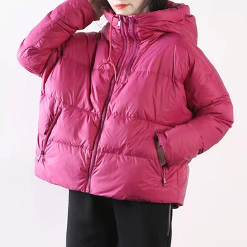 2021 kórejská verzia osobnosti zips dizajn voľné bat rukáv svetlo krátky s kapucňou nadol bunda ženy