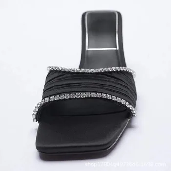 Dámske topánky čierne drahokamu vysoké podpätky ženy stiletto sandále nové all-zápas open-toe módne sandále vysoké podpätky papuče