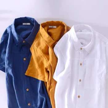 Ľan nový dizajn letné tričko mužov značky príčinné žlté tričko pánske pevné priedušná košele mužskej módy košieľka camisa