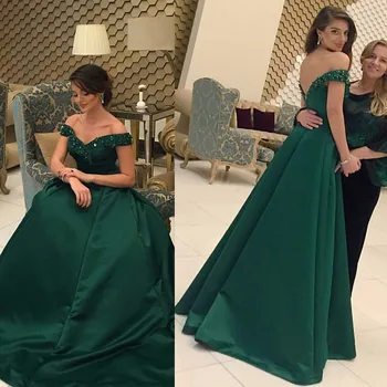 Arabský Štýl 2018 Sexy Dlhé Strany, Smaragdovo Zelená Linka Korálkové Mimo Ramenný Prom Formálne Večerné Šaty matka nevesty Šaty