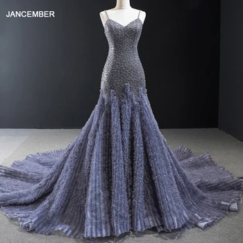 J66943 jancember morská víla formálne šaty žien tvaru špagety popruh sequin sivá večerné šaty šaty dlhé платье женское вечерние