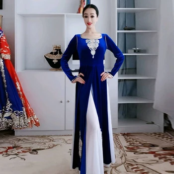 Indický Tradičné Tanečné Dlhé Šaty Pre Ženy, Dospelých Klasická Orientálna Tanečná Prax Modré Oblečenie Bollywood Oblečenie DQL6015