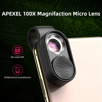 Apexel 100X Makro Telefón Objektívu Rybie Oko Objektívu Led svetelným Mikroskopom Vrecku Šošovky pre iPhone X Xs Max Samsung Všetky Smartphone