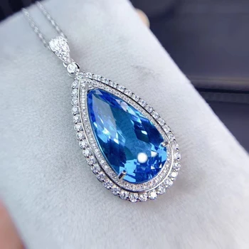 KJJEAXCMY jemné šperky 925 Sterling Silver vykladané prírodné Sky Blue Topaz dievča luxusné elegantné veľký pokles GEM PRÍVESOK podporu test