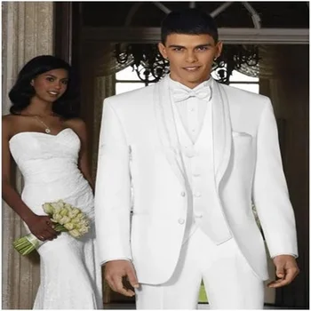 2021 Vysokej kvality šatku golier, 2 tlačidlá biele vlastné Terno Masculino (kabát+nohavice+vesta) 3Pieces svadbu, ples strany pánske oblek
