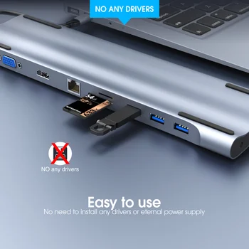Vothoon 11 v 1 USB C Hub na Multi USB 3.0 kompatibilný s HDMI Čítačka USB-C 3.1 Splitter Pre Notebooky MacBook Dokovacej Stanice