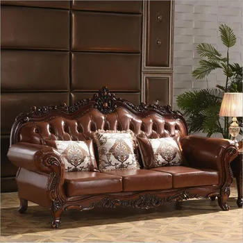 Vysoká kvalita Európskeho starožitné obývacia izba gauč nábytok pravej kože nastaviť 10253