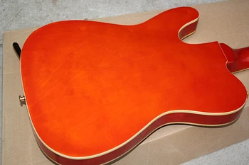 Vlastné orange double f-diery elektrickú gitaru, zlaté doplnky, napríklad vibrato, skutočné fotografie, dodanie zdarma