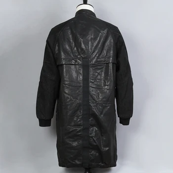 2021 Módne Umyté Dlho Skutočné Kabát Mužov Z Ovčej Plastický Sleeve Stand Golier Reálne Kožená Bunda