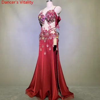 Prispôsobený Brušného Tanca Výkon Kostým Diamond Podprsenka Sexy Split Sukne Nastaviť Otvorenie Tanec Orientu, Indickej Bubon Tanec Fáze Zbraní