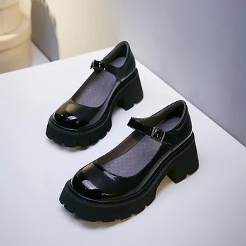 Dámske originálne kožené robustný päty platformu kovové pracky mary jane bytov voľný čas mäkké pohodlné ženská obuv študent topánky