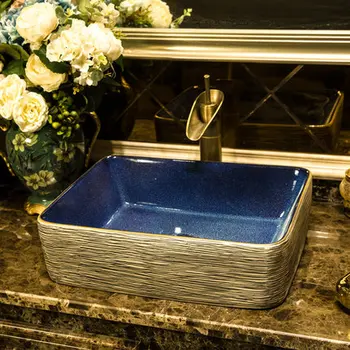 Retro Modrá Presklené Oválne Dekoratívne, Umelecké Umývanie Wc V Kúpeľni, Umývadlo S Obilím