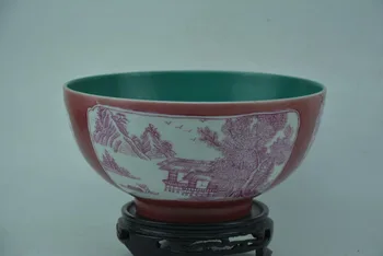 Zriedkavé Qing Dynastie porcelánu pastel misy,,Červená glazúra,Krajinná scenéria, najlepšie zber a ozdoby, doprava Zdarma