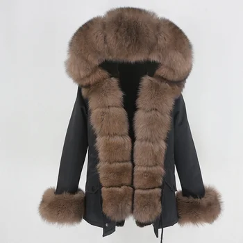 Nové 2021 Nepremokavé Krátke Vetrovka Zimná Bunda Ženy, Skutočné Kožušinový Kabát Prírodné Fox Kožušiny Golier, Kapucňa Teplé Streetwear Odnímateľný