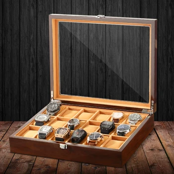Drevené sklo watch box, šperky, hodinky, úložný box, display box, šperky box, 18 tabuliek