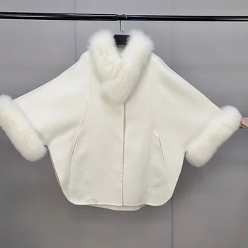 Zimné Nové Dámske Plus Veľkosť Vlny Šatka S Prírodnými Fox Kožušiny Golier 2021 Ženy, Luxusné Real Kabát